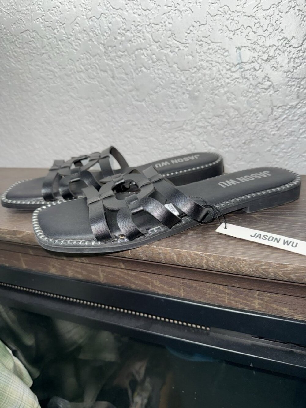 Jason Wu Black Silver Stud Slide Sandals Slip-On Leather Upper Women's 9 NEW - Picture 4 of 11